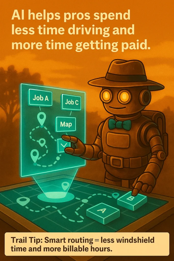 Trail Bot Coordinating Job Schedules with Route Optimization Trail Bot adjusting a map-based job schedule