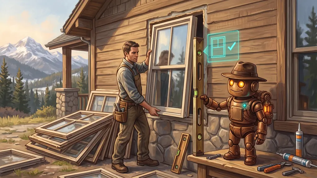 Window and Door Marketing 1 A window installer setting a new double-hung window into a Colorado home while TrailBot holds a level against the frame, the replacement work windows and doors marketing has to win