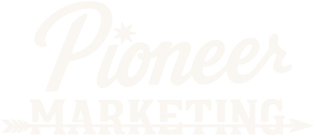 Home 1 Pioneer Marketing script logo in cream with star and arrow